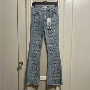 Almost Famous Distressed Ultra High Rise Flare Jeans